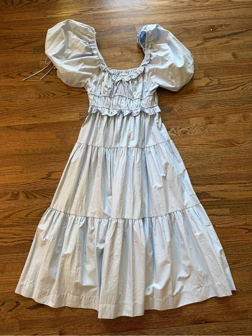 En Saison Pale Blue Ruffled Tie-Neck Maxi Dress